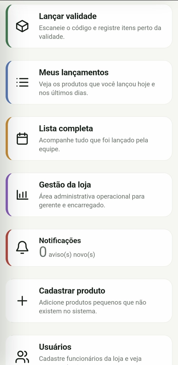 Tela de atalhos do sistema