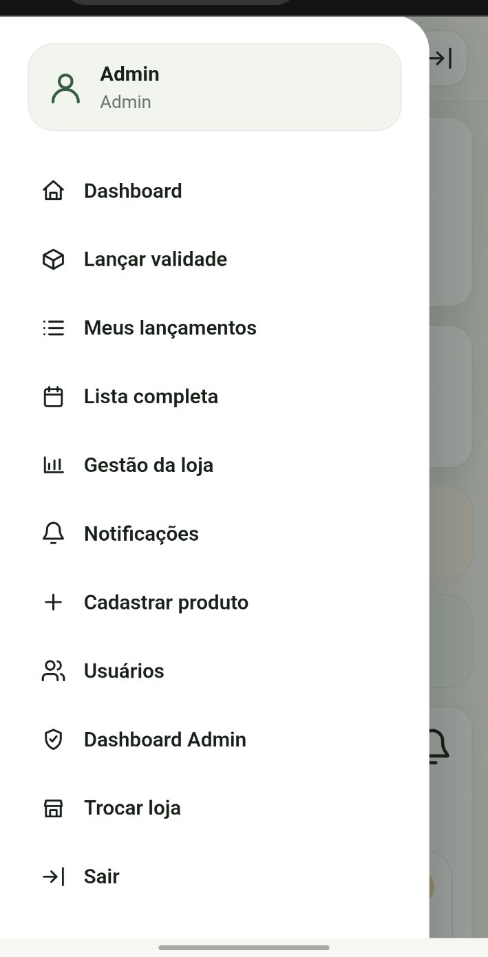 Menu lateral do sistema ValiSys