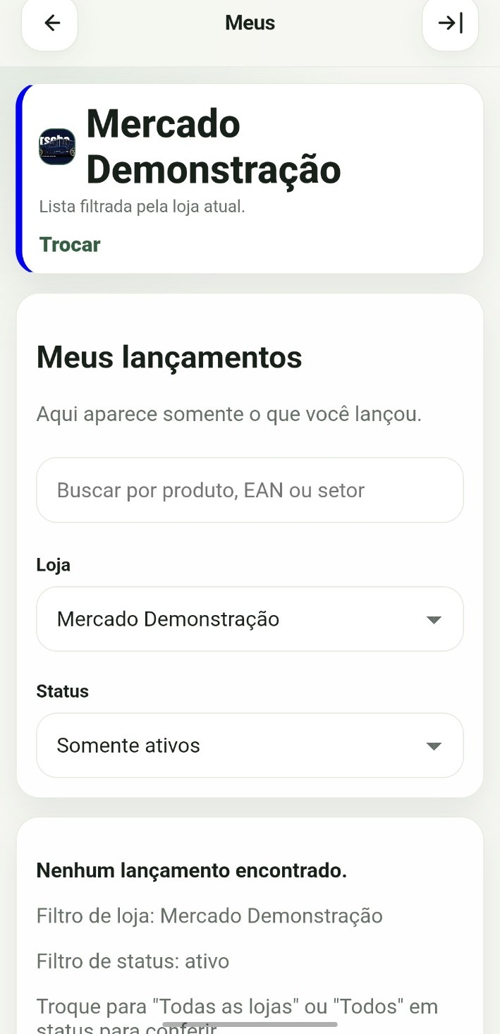 Tela dos meus lançamentos no sistema